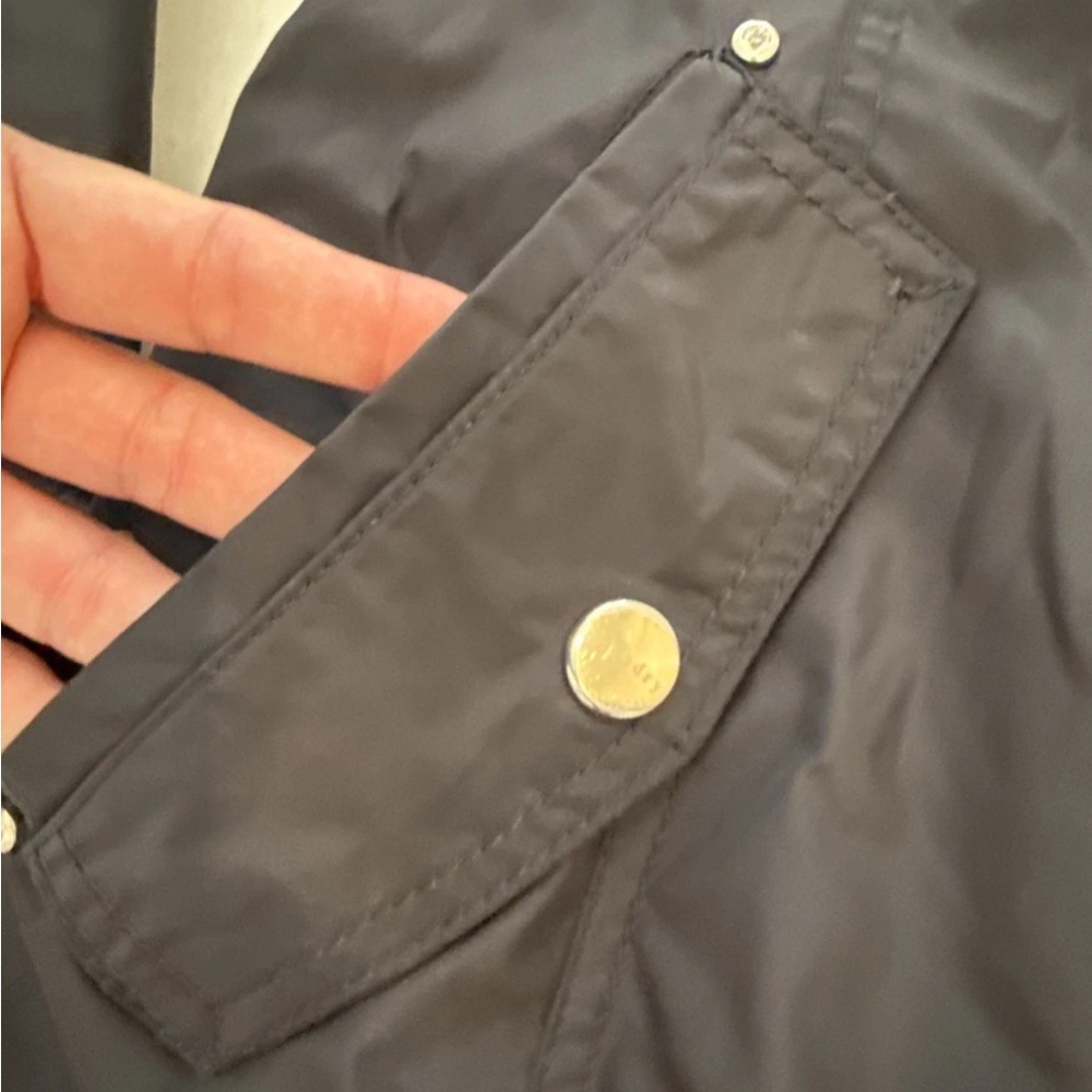 Laundry Shelli Segal Black Warm Zip Neck Hood Rain Windbreaker Trench Jacket PP - Picture 4 of 7
